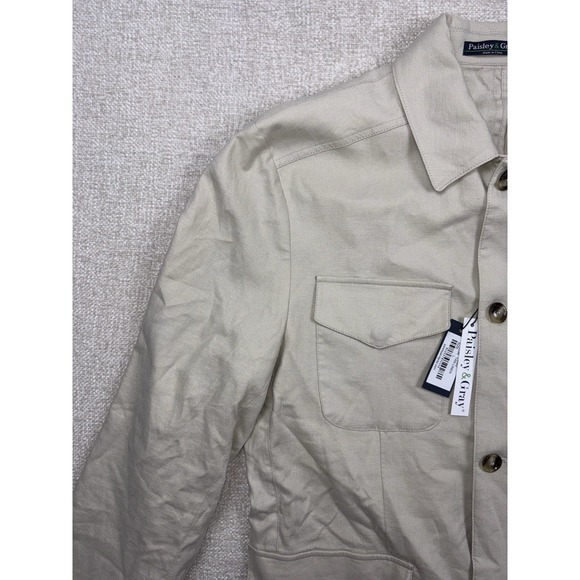 Paisley and gray men's Safari button up zip up jacket size large / L Tan - Picture 3 of 11